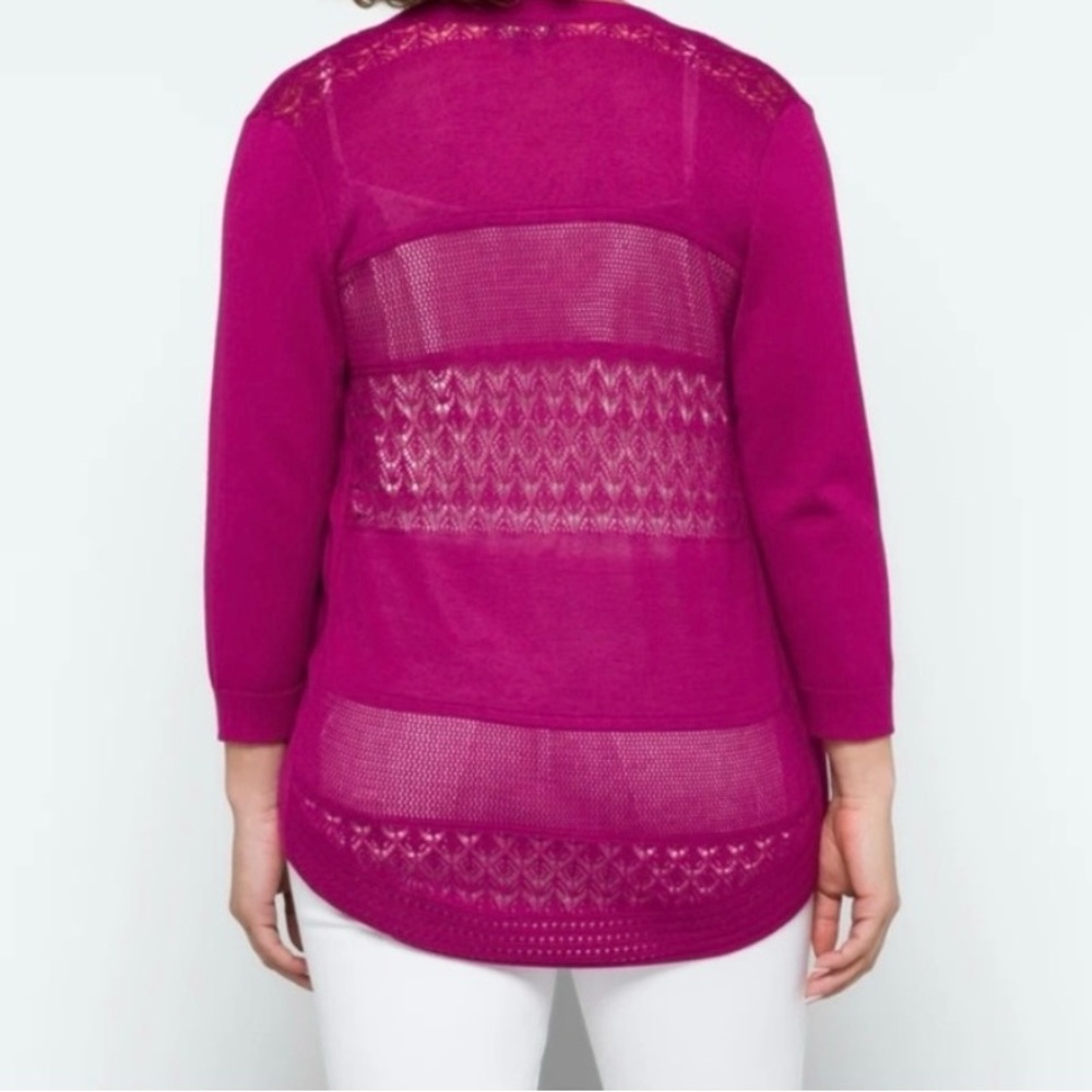 Lety & Me Fuchsia Pink Pointelle Back Detail Cardigan Sweater Lace Detail Small